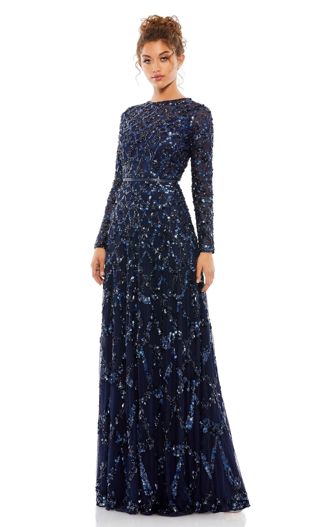 Long Sleeve Sequin Formal Gown: Mac Duggal 5496