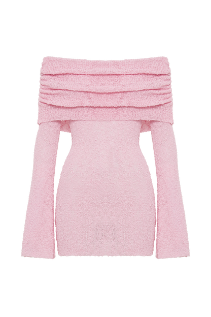 Marisol Off Shoulder Boucle Mini Dress - Baby Pink