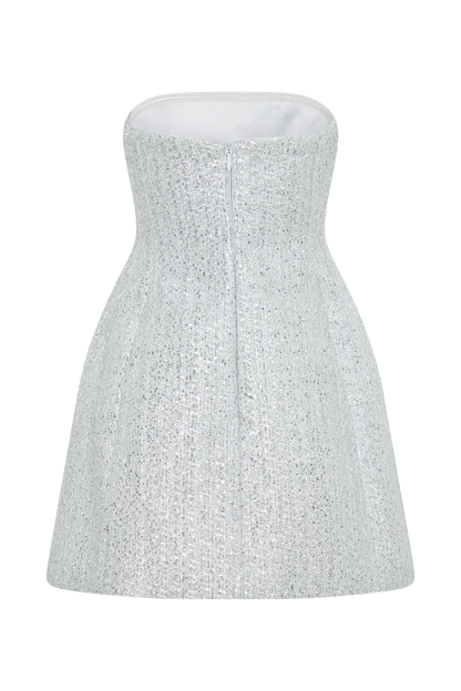 Gala Strapless Tweed Mini Dress - Silver