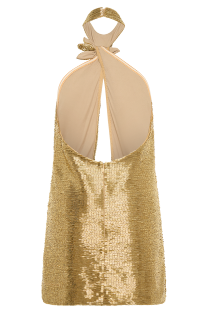 Nylah Beaded Halter Mini Dress - Gold