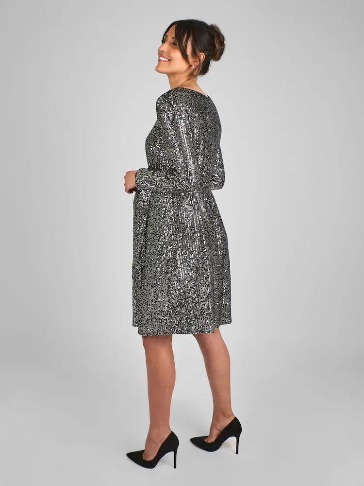 Maman Bébé Silver Sequin Shift High Neck Maternity Mini Dress