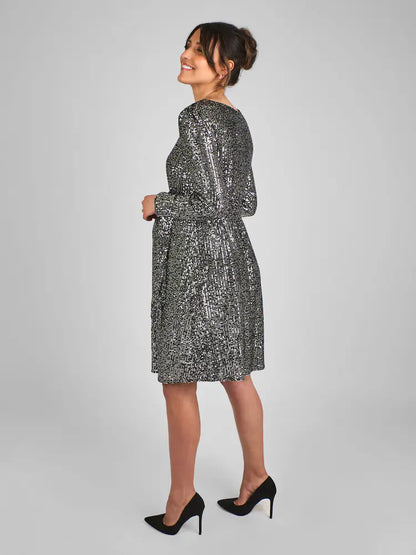Maman Bébé Silver Sequin Shift High Neck Maternity Mini Dress