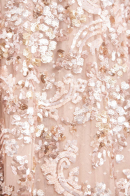 Baroque Floral One-Shoulder Bow Ankle Gown