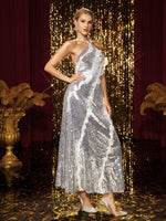 Belenda Halterneck Ruffle Sequin Maxi Dress