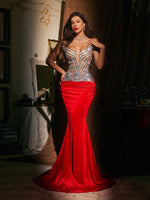 Brazmir Strapless Sequin Ruched Mermaid Maxi Dress