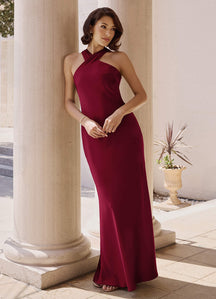 Frosted Lilac Mermaid Pleated Stretch Satin Dress