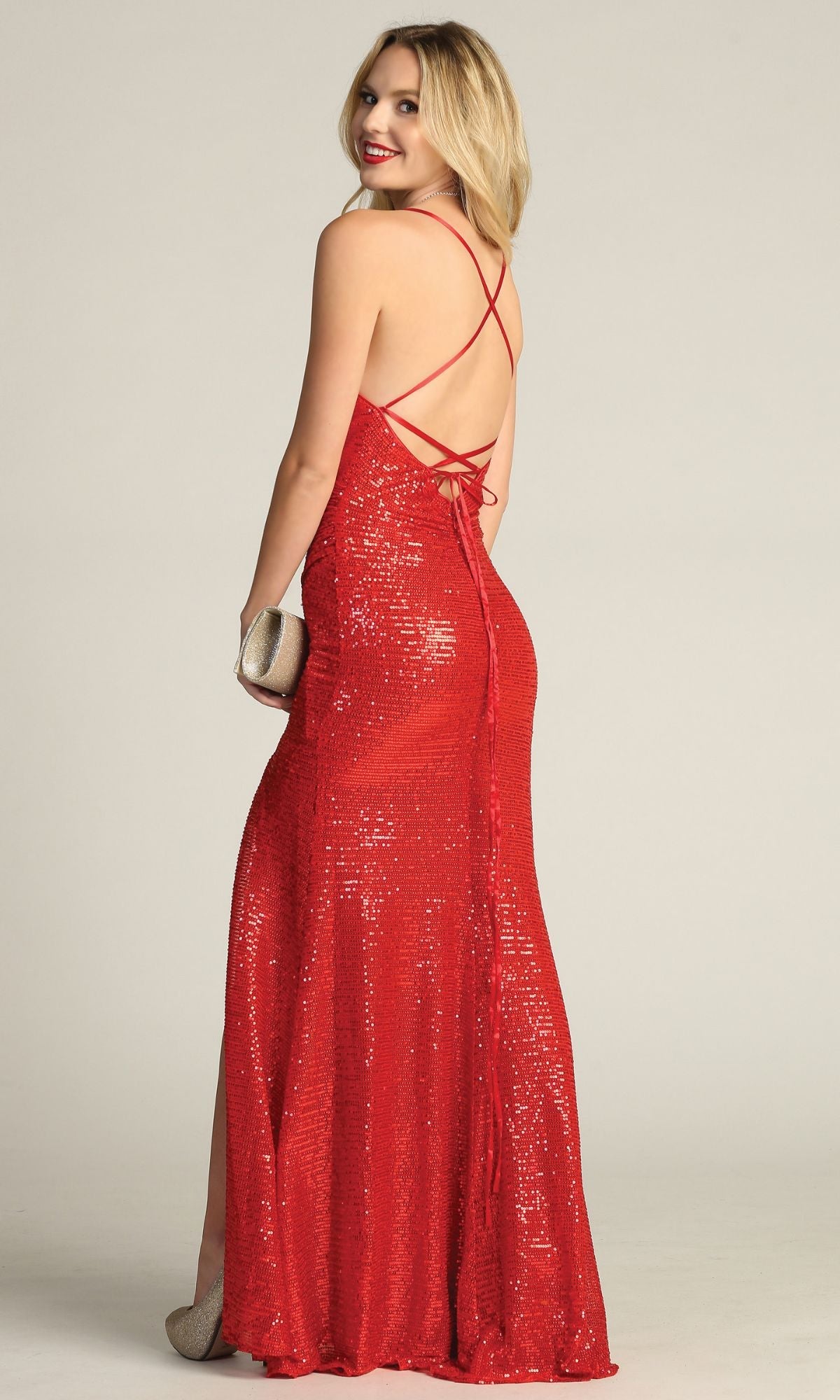 Lace-Up Long Sequin Prom Dress: Chicas C2402