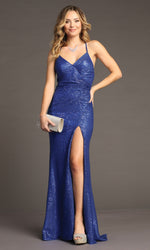 Lace-Up Long Sequin Prom Dress: Chicas C2402