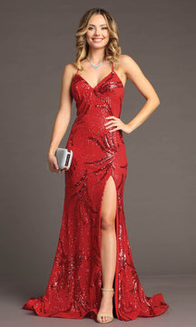 Lace-Up Long Sequin Prom Dress: Chicas C316