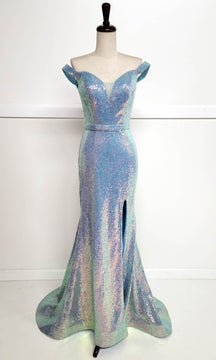 Off-Shoulder Long Sequin Prom Dress: Chicas C324