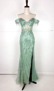 Off-Shoulder Long Sequin Prom Dress: Chicas C331