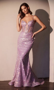 Long Sequin Corset Prom Dress: Ladivine CC0401