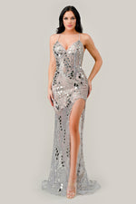 Embellished Long Prom Dress with High Slit CC2292