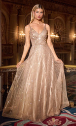 Mocha Gold Long Sequin Prom Dress: Ladivine CC474