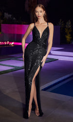 Plunging V-Neck Long Sequin Prom Dress CD279