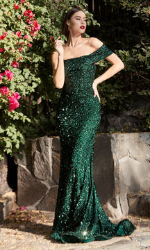 One-Shoulder Long Sequin Prom Dress: Ladivine CD980