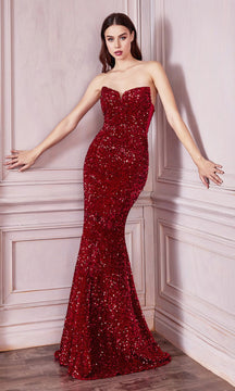 Sheer-Sides Strapless Long Sequin Prom Dress CH151