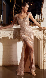 Cap-Sleeve Long Sequin Lace-Up Prom Dress CH171