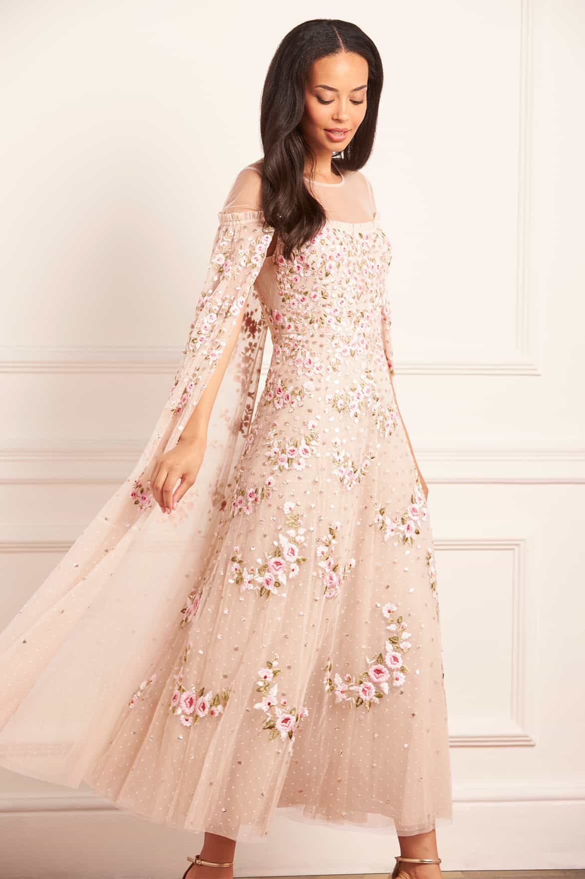 Crescent Roses Cape Ankle Gown