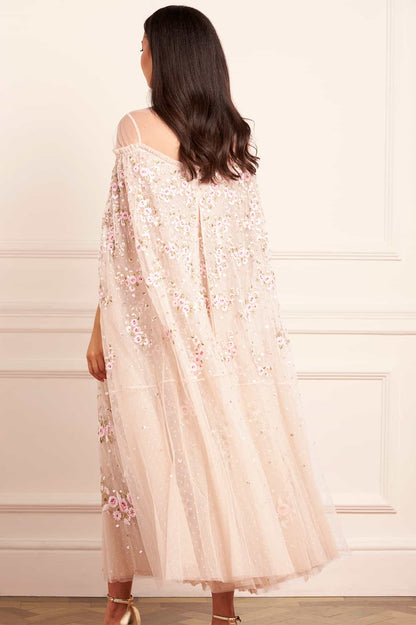 Crescent Roses Cape Ankle Gown