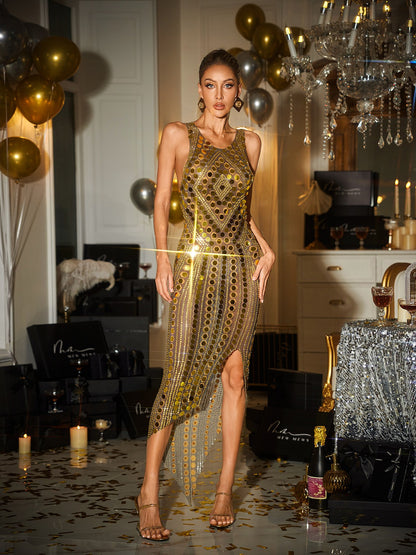 Cairna Sleeveless Sequin Diamond Midi Dress