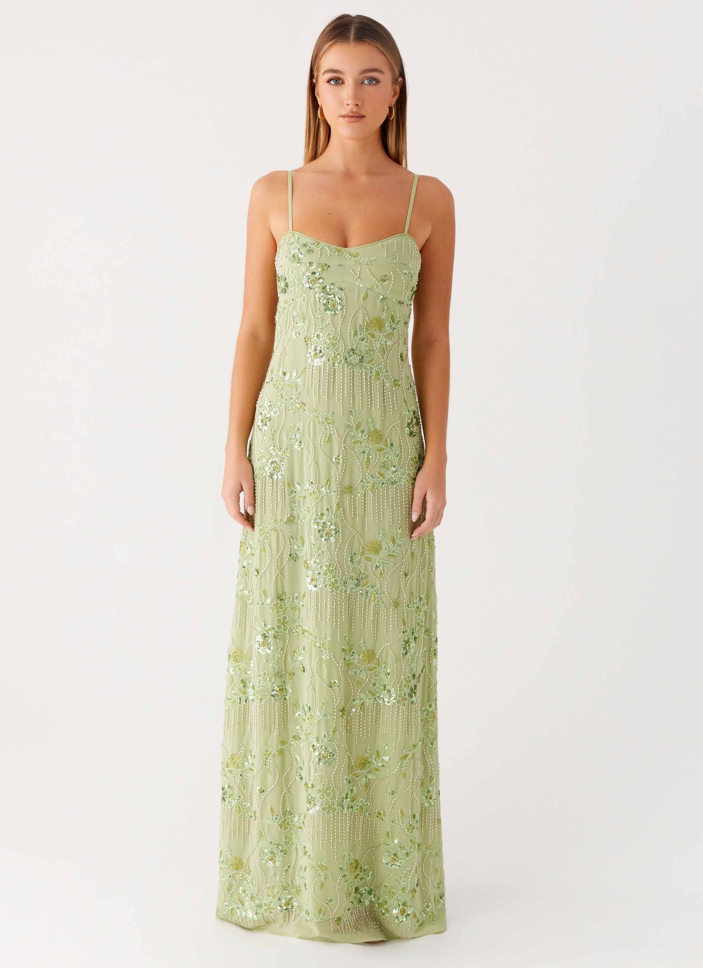 Celandine Beaded Maxi Dress - Lime