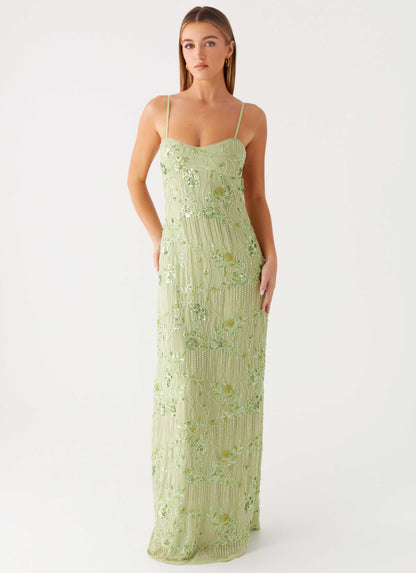Celandine Beaded Maxi Dress - Lime