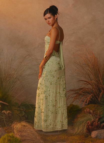 Celandine Beaded Maxi Dress - Lime