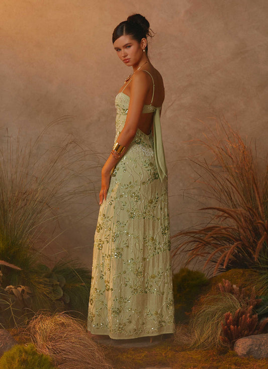 Celandine Beaded Maxi Dress - Lime