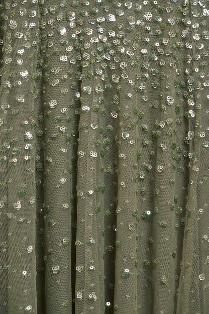 Dappled Sequin Cape Ankle Gown