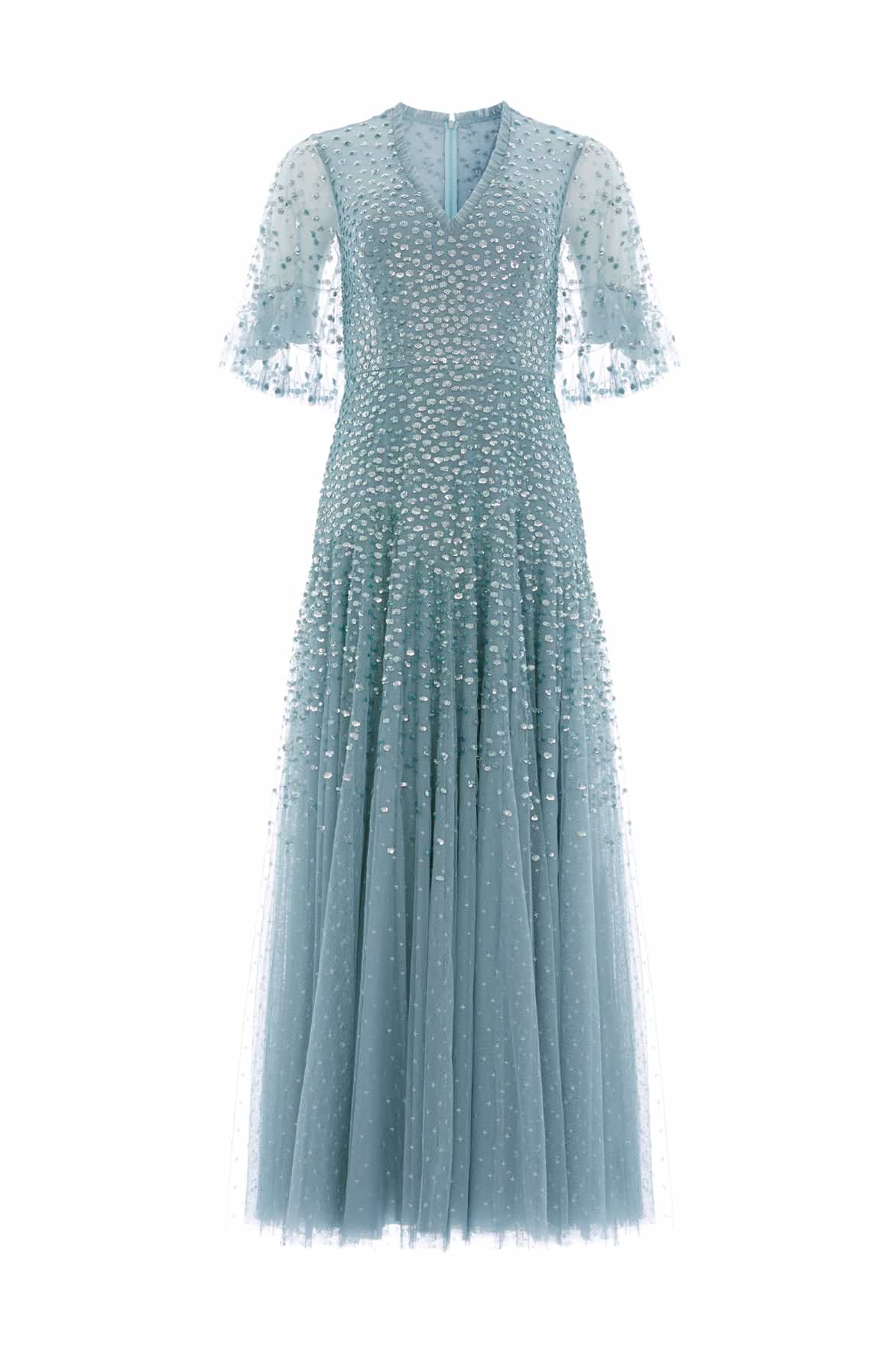 Dappled Sequin Cape Ankle Gown