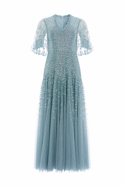 Dappled Sequin Cape Ankle Gown