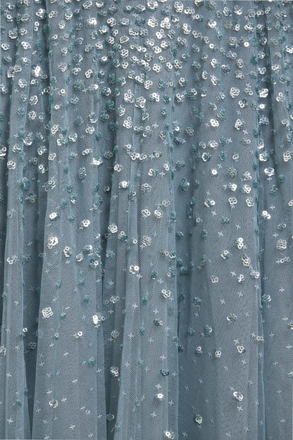 Dappled Sequin Cape Ankle Gown