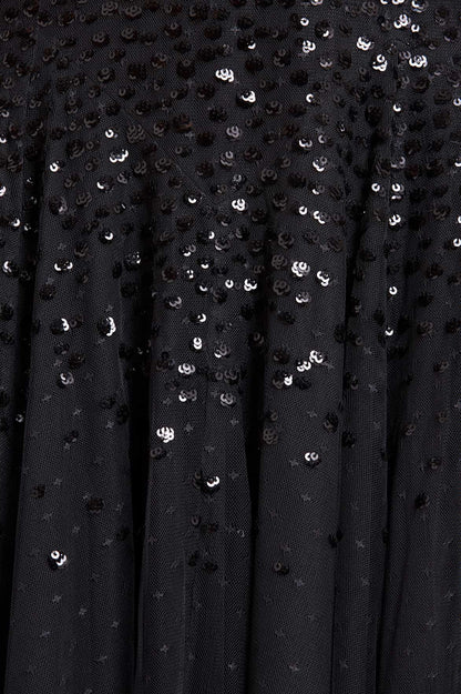 Dappled Sequin Draped Off-Shoulder Midaxi Dress