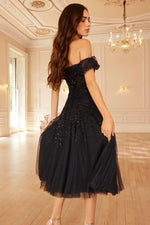 Dappled Sequin Draped Off-Shoulder Midaxi Dress