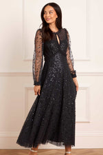 Dappled Sequin Long Sleeve Ankle Gown