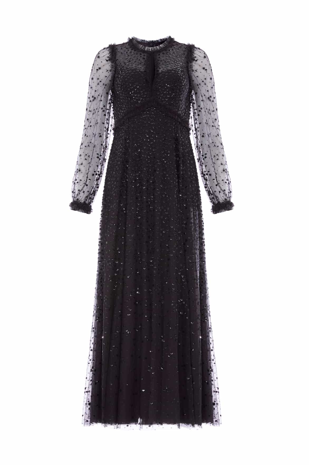 Dappled Sequin Long Sleeve Ankle Gown