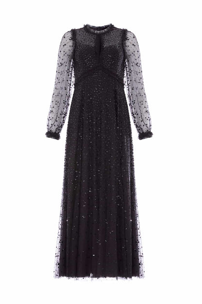 Dappled Sequin Long Sleeve Ankle Gown