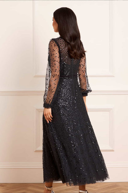 Dappled Sequin Long Sleeve Ankle Gown