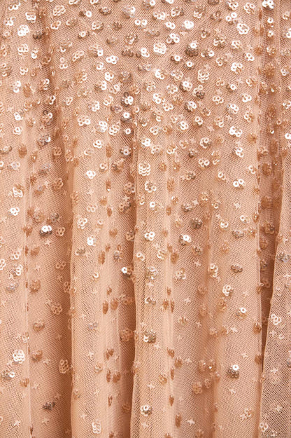 Dappled Sequin Off-Shoulder Ankle Gown