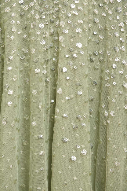 Dappled Sequin One-Shoulder Ankle Gown