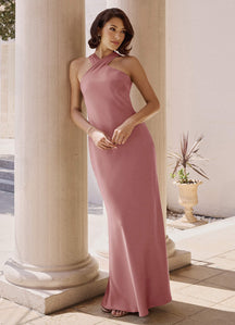 Frosted Lilac Mermaid Pleated Stretch Satin Dress