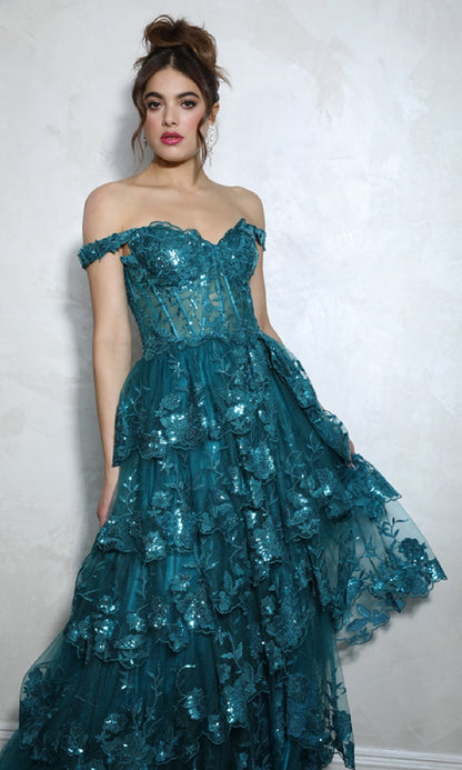 Off-Shoulder Long Ruffle Prom Dress: Eureka EK102