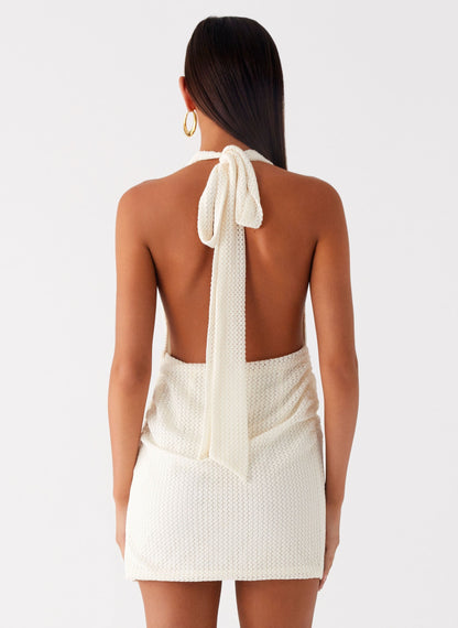 Eleanora Plunge Mini Dress - Ivory