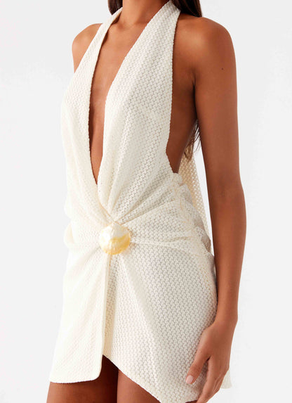 Eleanora Plunge Mini Dress - Ivory