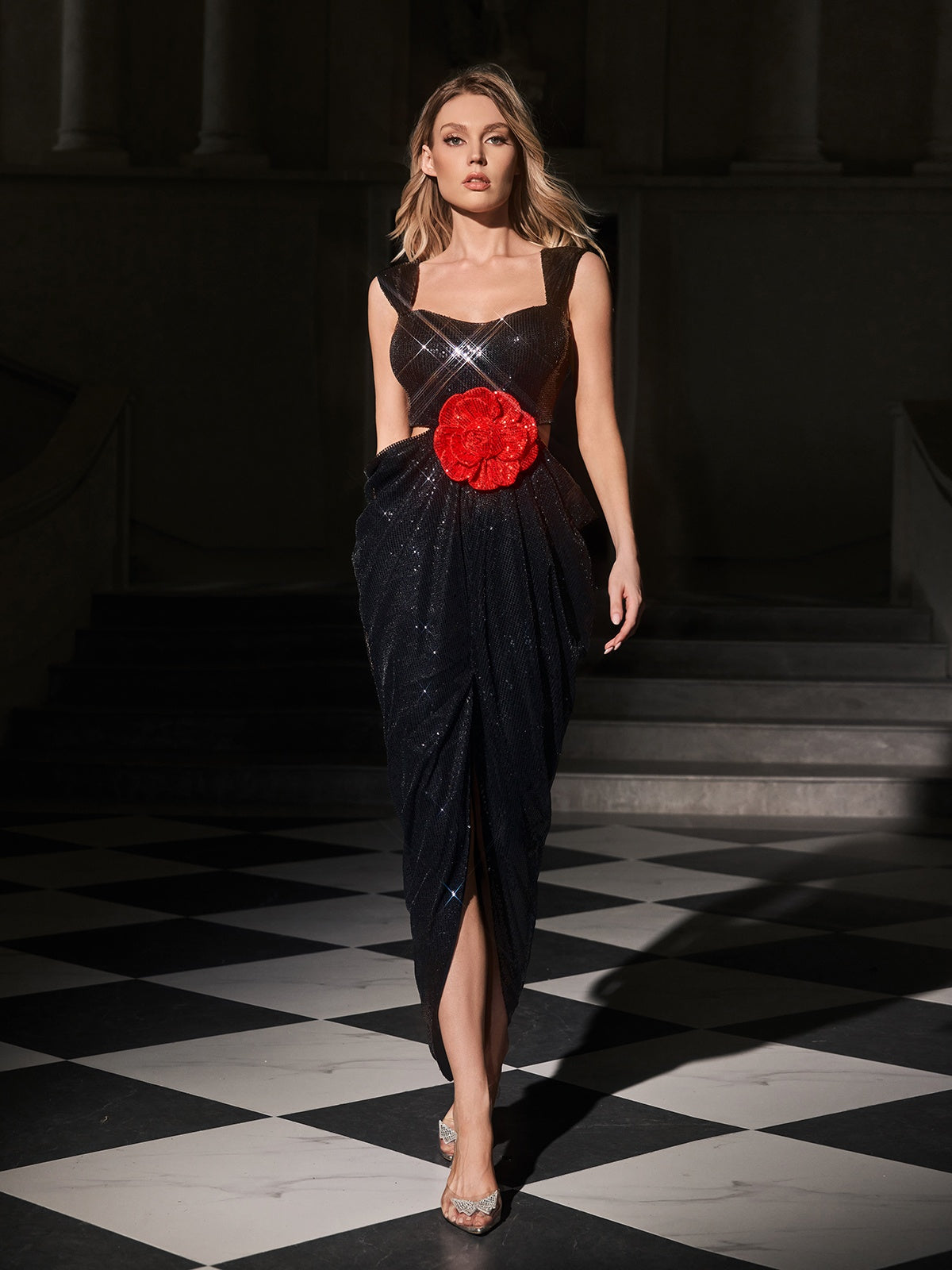 Elythar Flower Sequin Split Maxi Dress