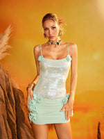 Ezryn Spaghetti Flower Sequin Mini Dress