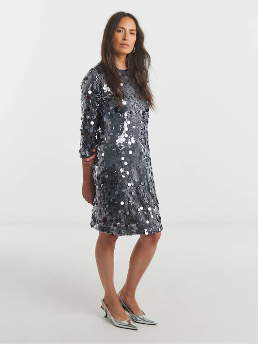 Silver Disc Sequin Mini Shift Dress