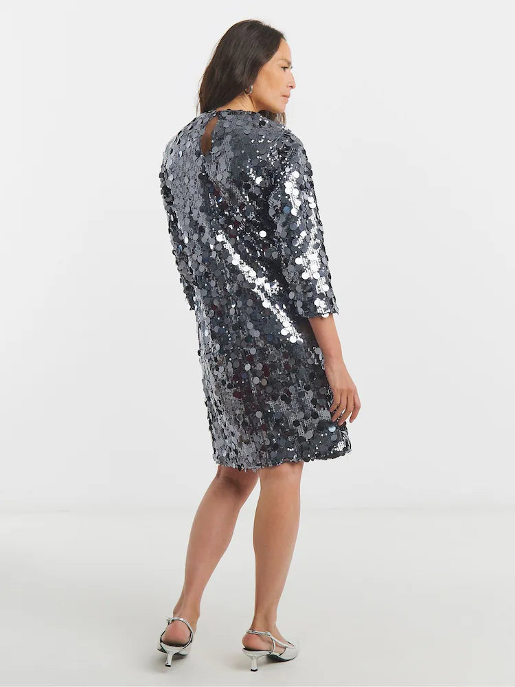 Silver Disc Sequin Mini Shift Dress