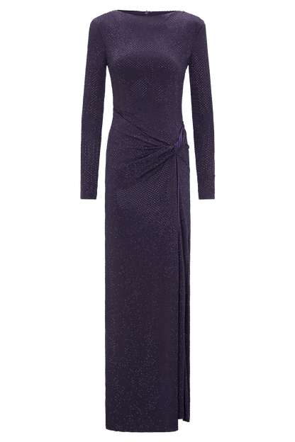 Deanna Long Sleeve Diamante Maxi Dress - Purple